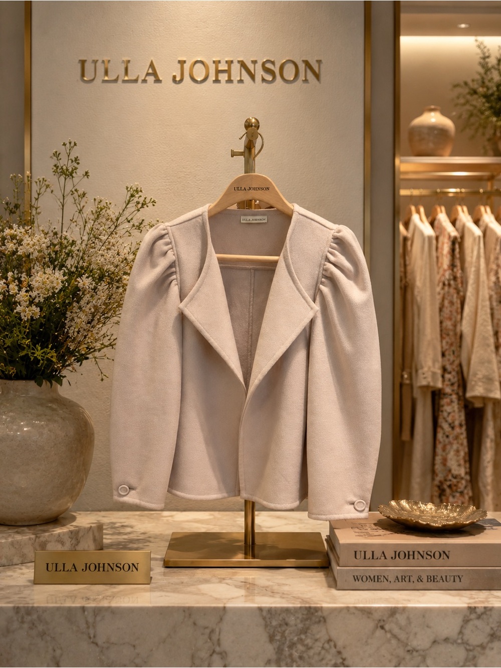 Ulla Johnson Cream Puff-Sleeve Open Front Blazer